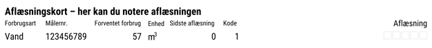 Eksempel på aflæsningskort