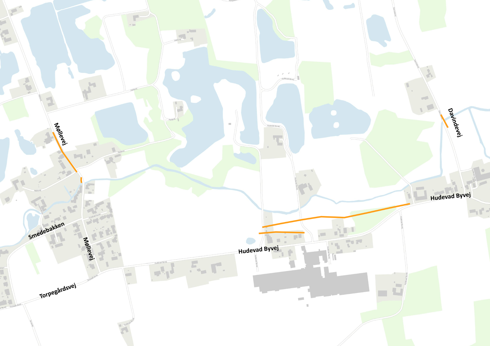 Kort over Hudevad og den planlagte strømpeforing